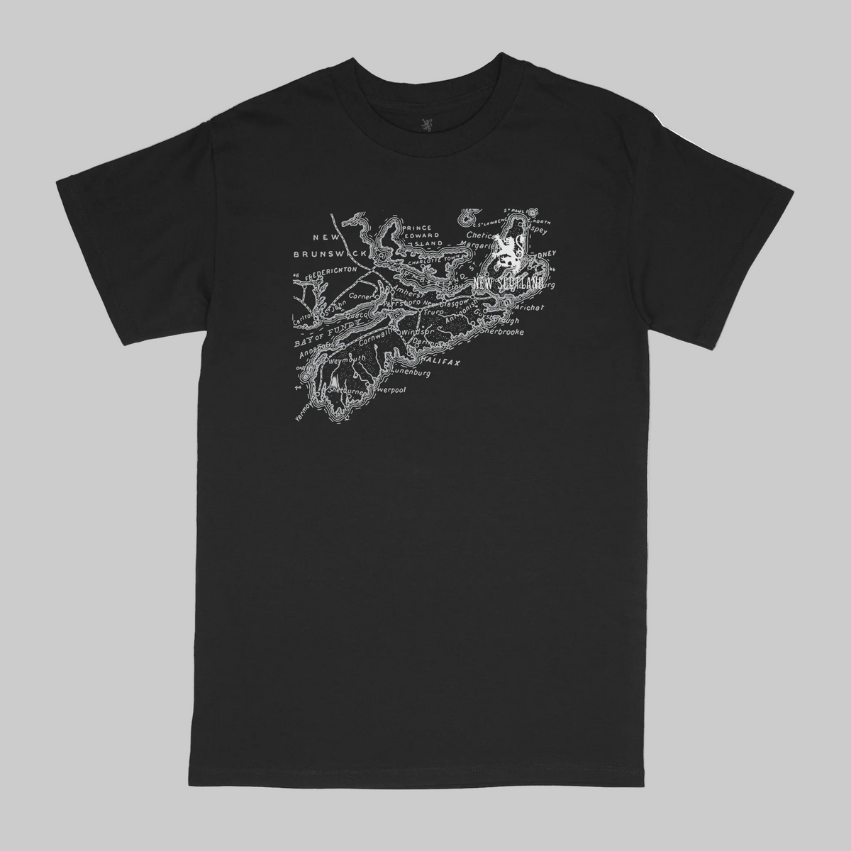 Old Map Tee – Canadian-made 50/50 poly-cotton t-shirt with vintage Nova Scotia map by New Scotland Clothing Co.