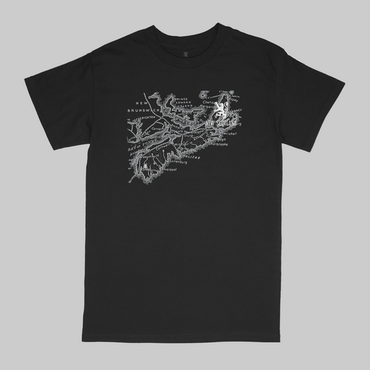 Old Map Tee – Canadian-made 50/50 poly-cotton t-shirt with vintage Nova Scotia map by New Scotland Clothing Co.